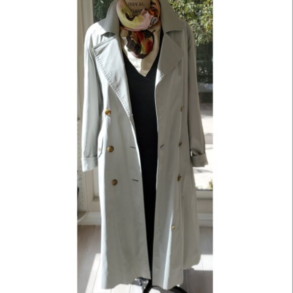BURBERRYS X-LONG COTTON BLEND TRENCH COAT - LIGHT SAGE GREEN - - Picture 5 of 14